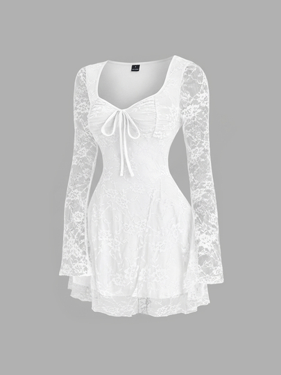 Sweetra Y2K Sexy Square Neck Pleated Flare Sleeve Versatile Commuter Dress
