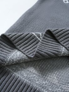 Manfinity Homme Christmas Men's Button-Down Sweater With Christmas Snowflake Pattern, Men's Geometric Pattern Button Design Long Sleeve Casual Sweater - Dark Grey - View 3