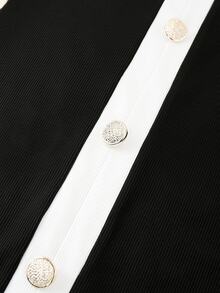 SHEIN Franclia Women's Autumn/Winter Commute Elegant Slim Fit Long Sleeve Colorblock Button Decor V-Neck Long Dress - Black and White - View 7