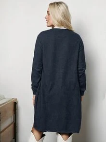 SHEIN LUNE Abrigo casual con bolsillo frontal abierto y parche en otoño/invierno - Negro - Ver 2