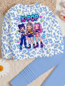 Young Girl Casual Cute Cartoon Girl Group Print Sweatshirt And Leggings 2 Pieces Set Autumn Kids - Multicolor - View 5