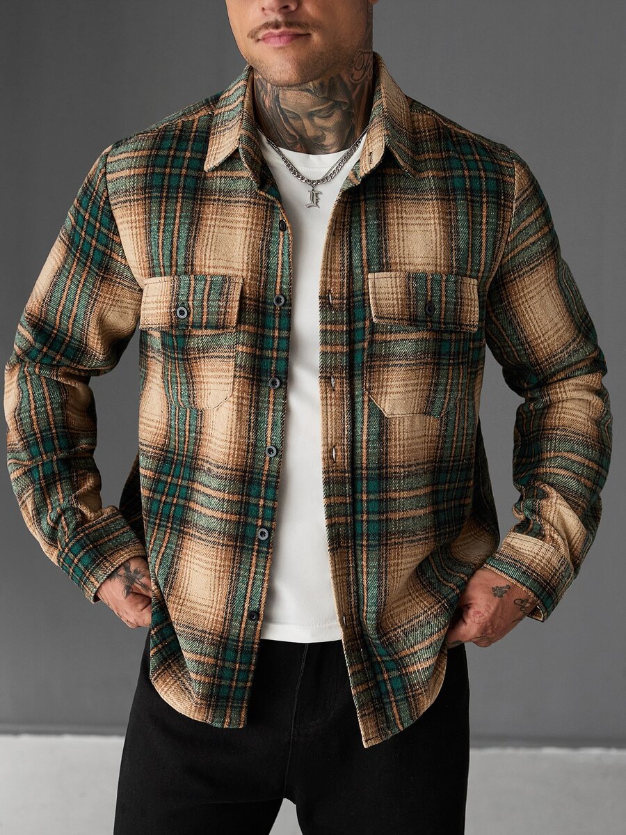SLATEMANN Men's Casual Plaid Long Sleeve Shacket - Multicolor - View 1