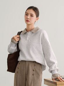 Dazy-Less Women's Gray Hooded Drawstring Long Sleeve Loose Solid Color Front Pocket Casual Pullover Sweatshirt, Autumn/Winter Hoodies - Grey - View 6