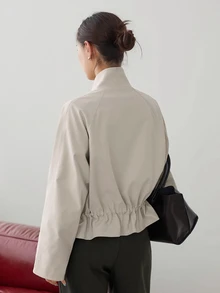 Dazy-Less Women's Regular Fit Casual Short Jacket, Apricot, Lapel Collar, Zipper, Long Sleeve, Slim Fit, Pocket Decor, Autumn/Winter - Apricot - View 2