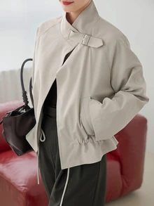 Dazy-Less Women's Regular Fit Casual Short Jacket, Apricot, Lapel Collar, Zipper, Long Sleeve, Slim Fit, Pocket Decor, Autumn/Winter - Apricot - View 5