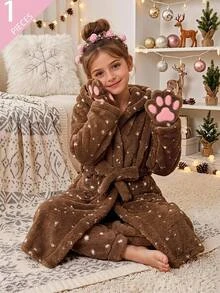 SHEIN Tween Girl 秋季/冬季保暖內裡加厚絨毛花卉可愛居家服童裝 - 彩色 - 查看 13