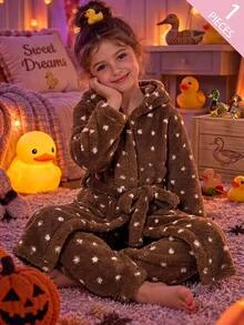 SHEIN Tween Girl 秋季/冬季保暖內裡加厚絨毛花卉可愛居家服童裝 - 彩色 - 查看 12