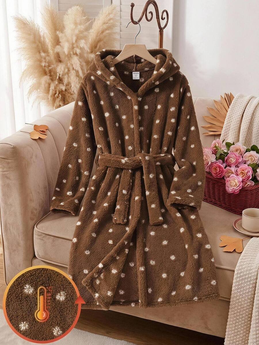SHEIN Tween Girl Tween Girl Autumn/Winter Thermal Lined Thick Plush Floral Cute Loungewear Kids - Multicolor - View 1
