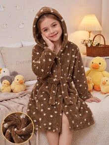 SHEIN Tween Girl 秋季/冬季保暖內裡加厚絨毛花卉可愛居家服童裝 - 彩色 - 查看 11