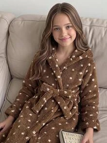 SHEIN Tween Girl 秋季/冬季保暖內裡加厚絨毛花卉可愛居家服童裝 - 彩色 - 查看 7