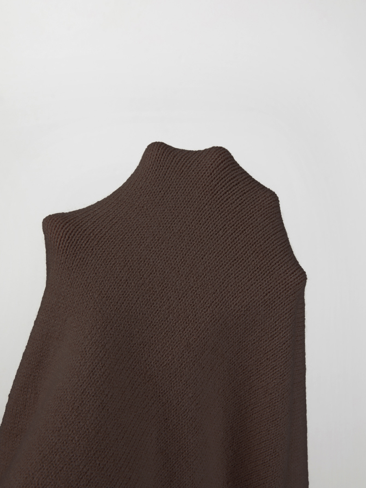 SHEIN Top de punto de dos capas con cuello alto falso y chal unido. Forma de hombros caídos relajada, clásico ri - Café integral - Añade 3