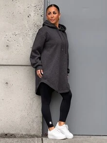 SAYEHFBABY Women's Casual Arched Hem Drawstring Sweatshirt, Autumn - Dark Grey - View 4