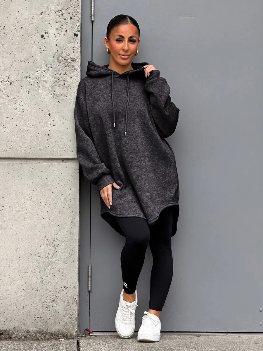 SAYEHFBABY Women's Casual Arched Hem Drawstring Sweatshirt, Autumn - Dark Grey - View 1