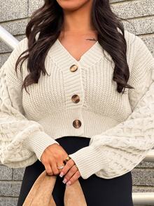 SAYEHFBABY Drop Shoulder Button Front Cardigan,Long Sleeve Tops Fall Winter Cloth For Women - Apricot - View 3