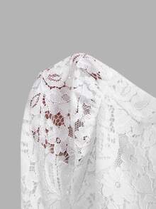 SHEIN MOD Women's Lace Button-Front Long Sleeve Elegant Blouse - White - View 10