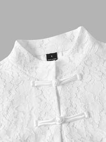 SHEIN MOD Women's Lace Button-Front Long Sleeve Elegant Blouse - White - View 4