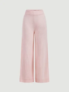 SHEIN MOD Women's Solid Color Halter Neck Top And Long Pants Casual Daily Knit Two Pieces Set - Pink - View 9