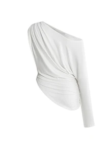 ACID BLVD Autumn/Winter Y2K Soft Sexy Avant-Garde Draped Cut Asymmetrical Neck Asymmetrical Long Sleeve T-Shirt - White - View 9