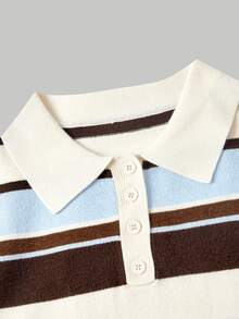 SHEIN MOD Polo Collar Striped Ruffle Hem Slim Fit Knit Dress - Multicolor - View 5