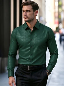 Calvornis Manfinity CasualCool Men's Solid-Color Simple Button-Down Long-Sleeve Shirt - Effortlessly Elegant Style | A Perfect Gift For Husbands, Ideal For - Dark Green - View 4