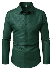 Calvornis Manfinity CasualCool Men's Solid-Color Simple Button-Down Long-Sleeve Shirt - Effortlessly Elegant Style | A Perfect Gift For Husbands, Ideal For - Dark Green - View 5