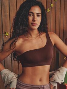 Esseday Women's Solid Color One-Shoulder Sleeveless Comfortable Bra - Brown - View 9