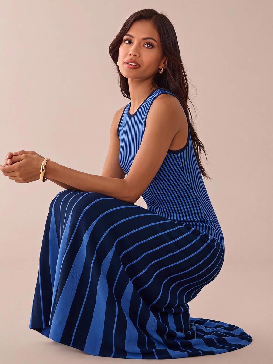 Lilora 女款優雅成熟針織洋裝,通勤日常約會辦公室早午餐茶會,日常休閒,外出,海軍藍秋季 - 藍色 - 查看 1