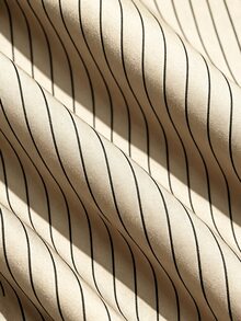 SHEIN 秋季新款高領條紋襯衫，七分袖女式上衣，適合通勤、正式辦公穿搭、春秋穿搭、度假休閒、戶外穿著 - 卡其色 - 查看 7