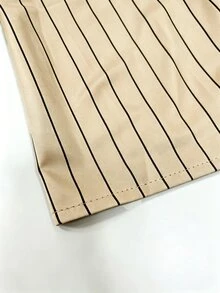 SHEIN 秋季新款高領條紋襯衫，七分袖女式上衣，適合通勤、正式辦公穿搭、春秋穿搭、度假休閒、戶外穿著 - 卡其色 - 查看 5
