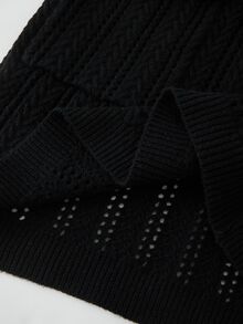 Rusticease Plus Size Black Cable Knit Pocket Polka Dot V Neck Sleeveless Sweater Cozy Casual Vintage 1920s Summer 2026 Party Formal, Elegant Women's Blouses - Black - View 7