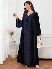 Al Najma Women's Elegant Lace Decor Arabian Dress - Blue - View 8