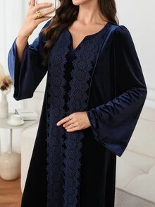 Al Najma Women's Elegant Lace Decor Arabian Dress - Blue - View 3