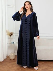 Al Najma Women's Elegant Lace Decor Arabian Dress - Blue - View 4
