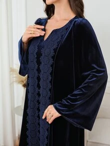 Al Najma Women's Elegant Lace Decor Arabian Dress - Blue - View 7