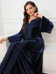 Al Najma Women's Elegant Lace Decor Arabian Dress - Blue - View 6