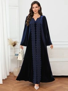 Al Najma Women's Elegant Lace Decor Arabian Dress - Blue - View 5