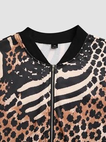 LanaWest CURVE Plus Size Women's Leopard Print Casual Daily Wear Long Sleeve Jacket Winter - Brown - View 6