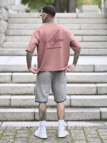 Devon Thys 男士标语印花圆领短袖休闲百搭T恤 - 粉色 - 查看 7