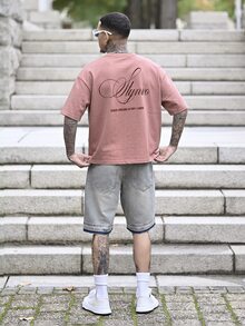 Devon Thys 男士标语印花圆领短袖休闲百搭T恤 - 粉色 - 查看 5