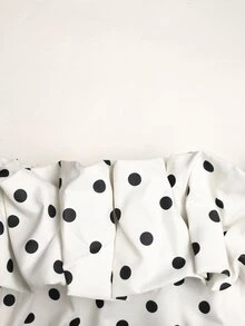 SHEIN Pitira 兒童青少年女孩優雅黑白波點露肩收腰洋裝，派對洋裝 - 白色 - 查看 5