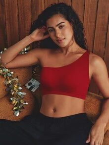 Esseday Women's Solid Color One-Shoulder Casual Everyday Bra - Red - View 4