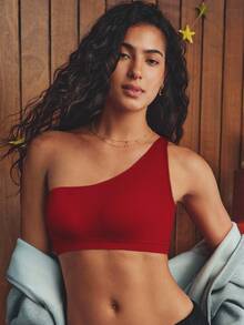 Esseday Women's Solid Color One-Shoulder Casual Everyday Bra - Red - View 8