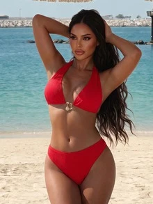 Swim SXY 2025 纯色比基尼泳装 - 紅色 - 查看 2