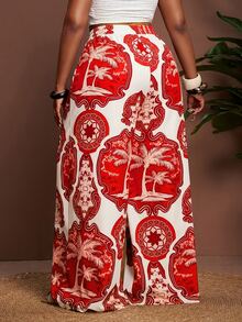 Veslaya Spring/Summer New Arrival Vacation Casual Daily Wear Beach Bonfire Party Loose Plus Size Women Long Pants With Multicolor Print White - Red - View 2