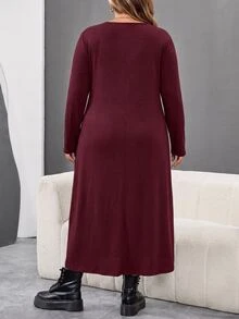 SHEIN CURVE+ Women's Plus Size 22W V-Neck Long Dress, Autumn/Winter Christmas Fall - Burgundy - View 2