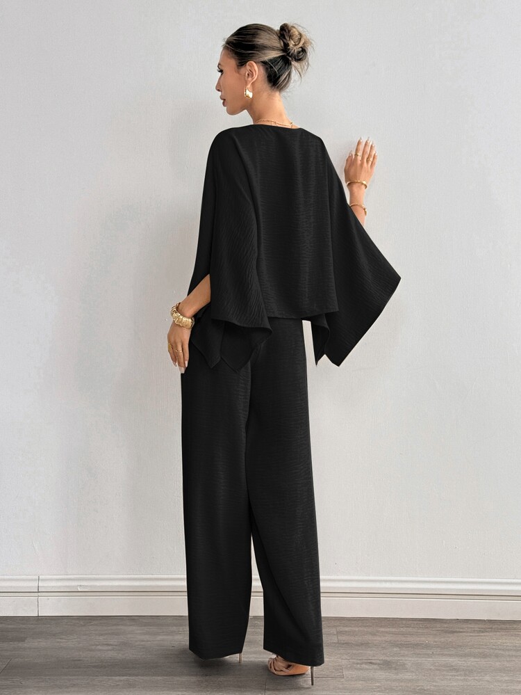 Siren Gaze Women's Solid Color Cape Sleeve Shirt And Pants Loose Casual Suit,Summer Outfits For Women - Black - View 2