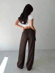 Firerie Women's Elegant Vacation Loose Wide Leg Long Pants, Fashionable Versatile, Apricot Long Pants - Brown - View 7