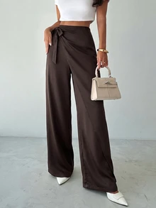 Firerie Women's Elegant Vacation Loose Wide Leg Long Pants, Fashionable Versatile, Apricot Long Pants - Brown - View 2