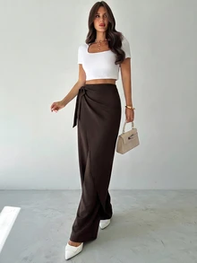 Firerie Women's Elegant Vacation Loose Wide Leg Long Pants, Fashionable Versatile, Apricot Long Pants - Brown - View 6