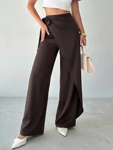 Firerie Women's Elegant Vacation Loose Wide Leg Long Pants, Fashionable Versatile, Apricot Long Pants - Brown - View 1